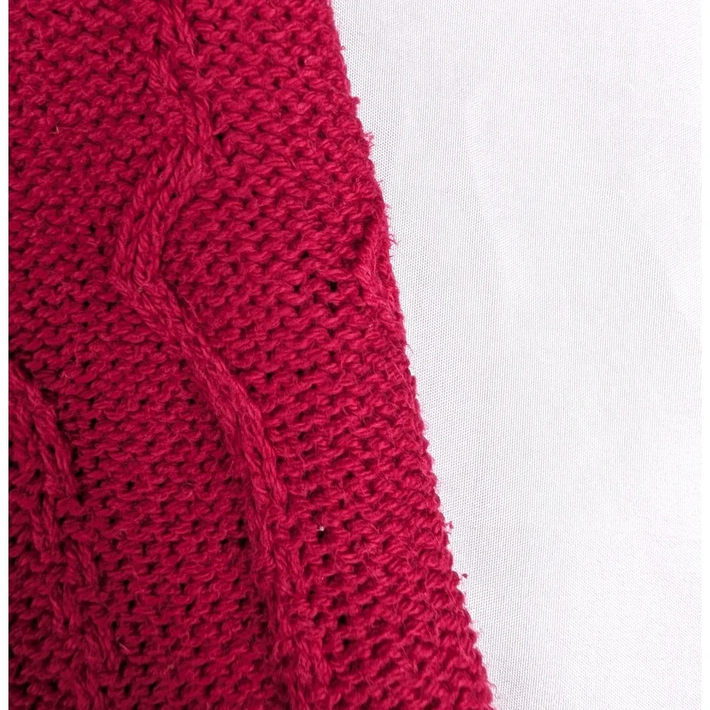 Vintage Cranberry Red Chevron Knit Crew Neck Sweater Cotton USA Rolled Edge hems